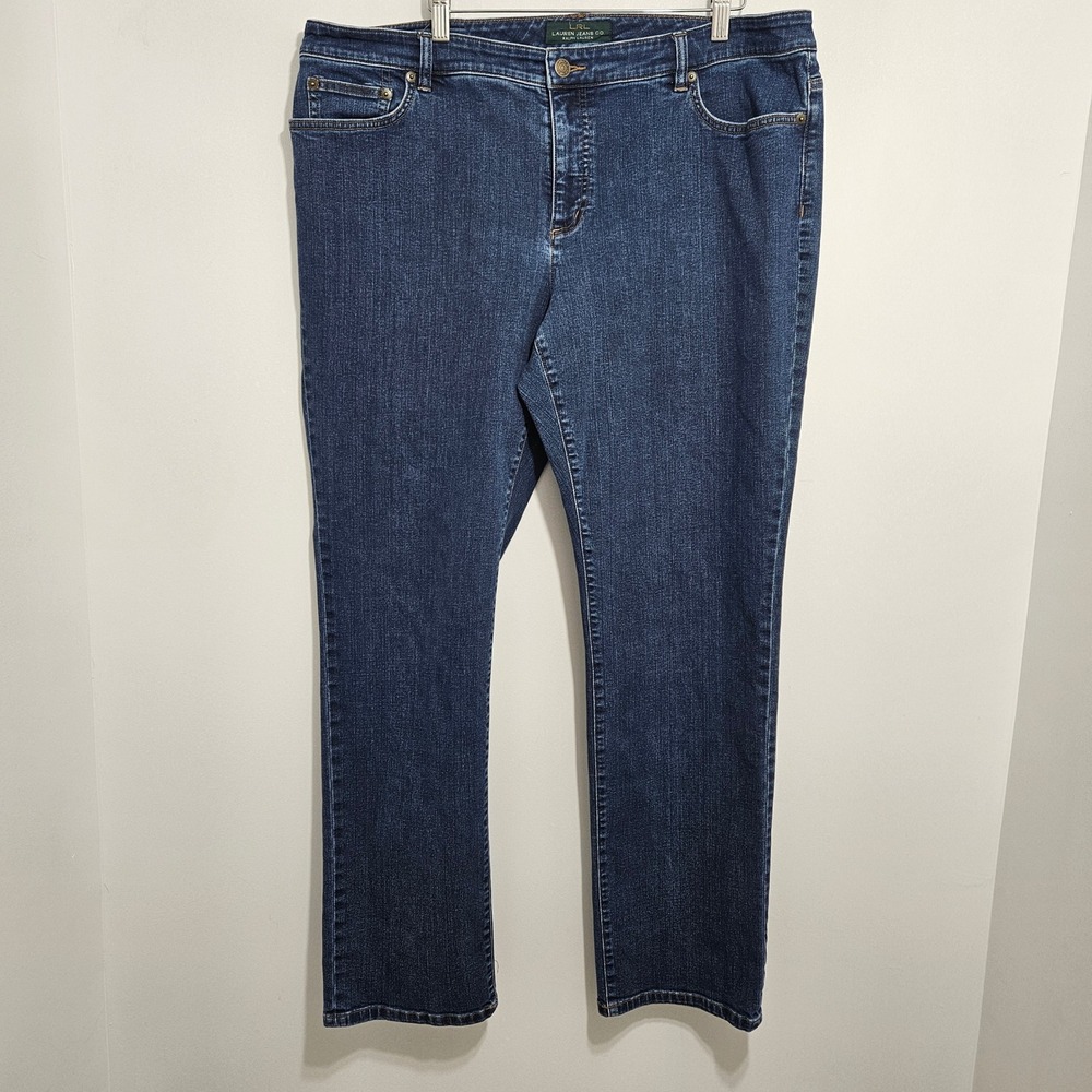 Lauren Ralph Lauren Jeans Womens Blue Straight Leg Dark Wash Stretch Denim 18W